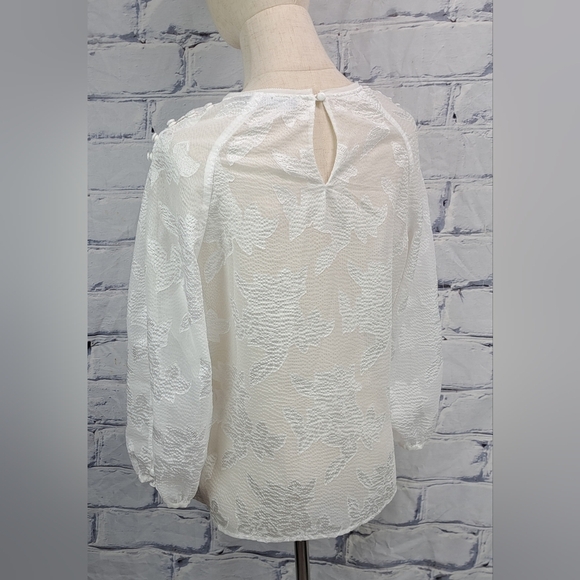 Karen Millen Women's Blouse Vintage Y2K Pure White Floral Buttoned Sleeves 8 US - Picture 7 of 14